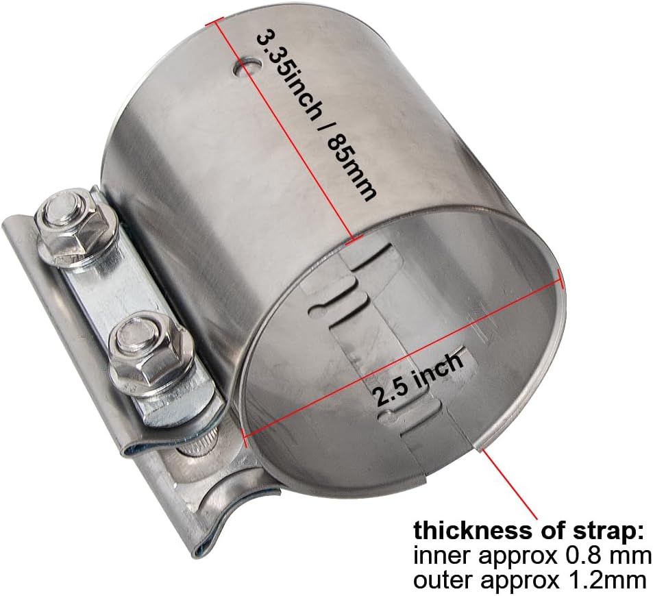 2.5 Inch Exhaust Clamp Butt Joint Band Clamp Sleeve Coupler 304 Stainless Steel