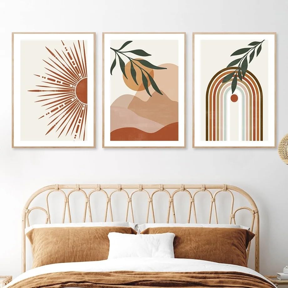 Cuadro Abstracto Bohemio de Montaña Sol para Decorar Paredes Vacías sin Recargar el Salón