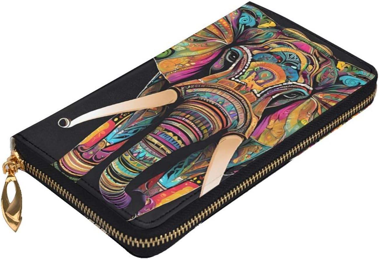 Ultra Fiber Leather Long Handheld Colorful Elephant Wallet, Suit For Daily Use By Men And Women, Can Store Banknotes, Credit Cards, Coins.