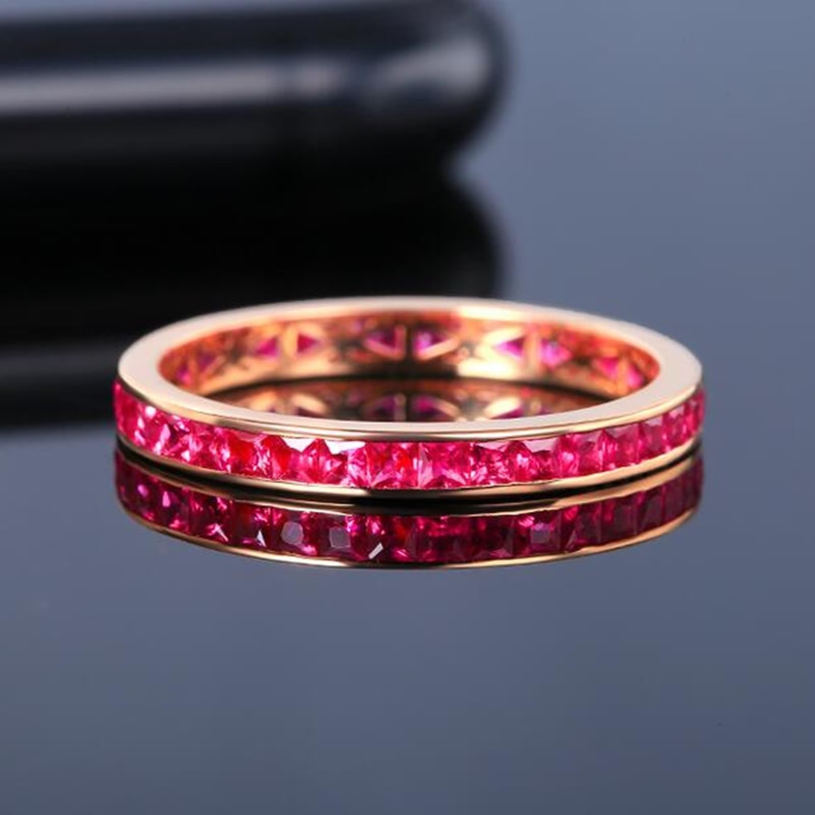 Anillo grabado personalizado para parejas, anillo de oro de 18 quilates, rubí, creado en laboratorio, fila de brocas, con rubí rojo y diamante de 1,2 quilates, tamaño popular para hermana acción de