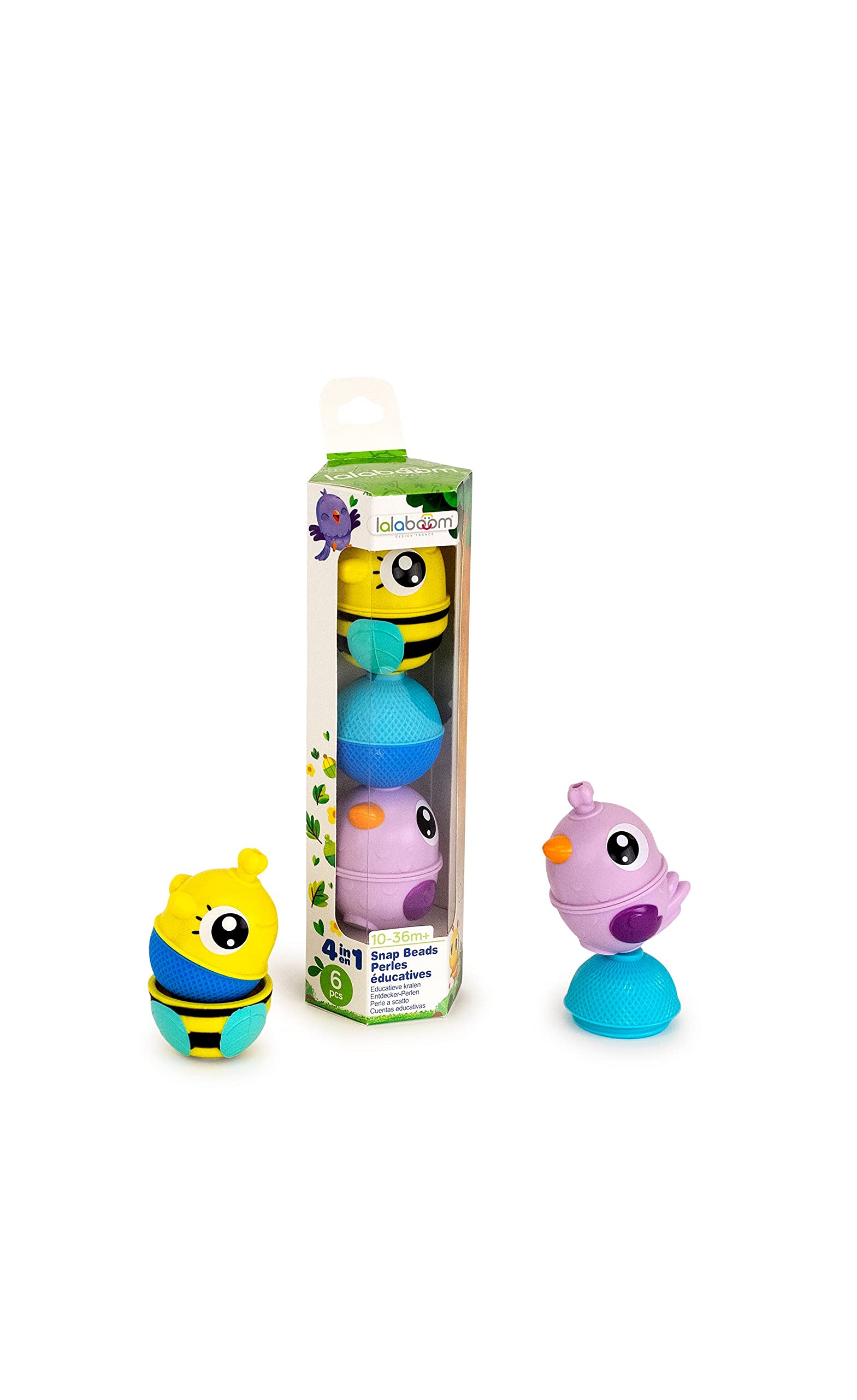 LalaboomMy First Step-by-Step Developmental Sensory 6 Piece Character Bead Activity Tube Set – Pop, Twist, Mix, and Stack— Montessori Method STEM Focus – Dishwasher Safe - Ages 10 Months+ - BL311