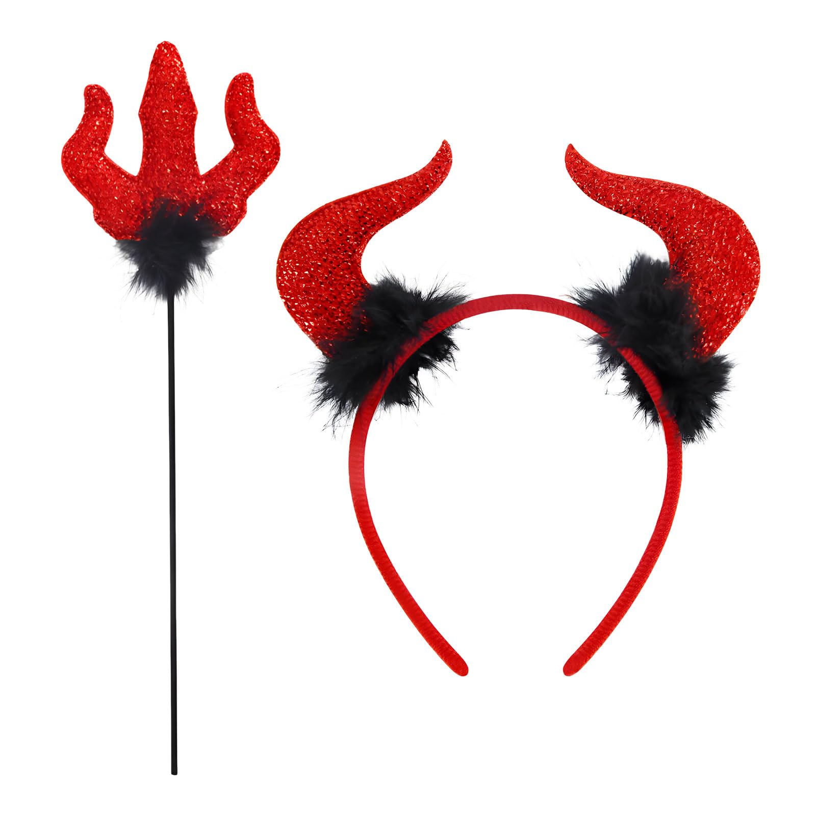 Jc.upin Halloween Red Devil Headband with Red Fork for Halloween Costumes Accessories, Carnival Fancy Dress Photo Props Villain Costume Headband for Party Cosplay