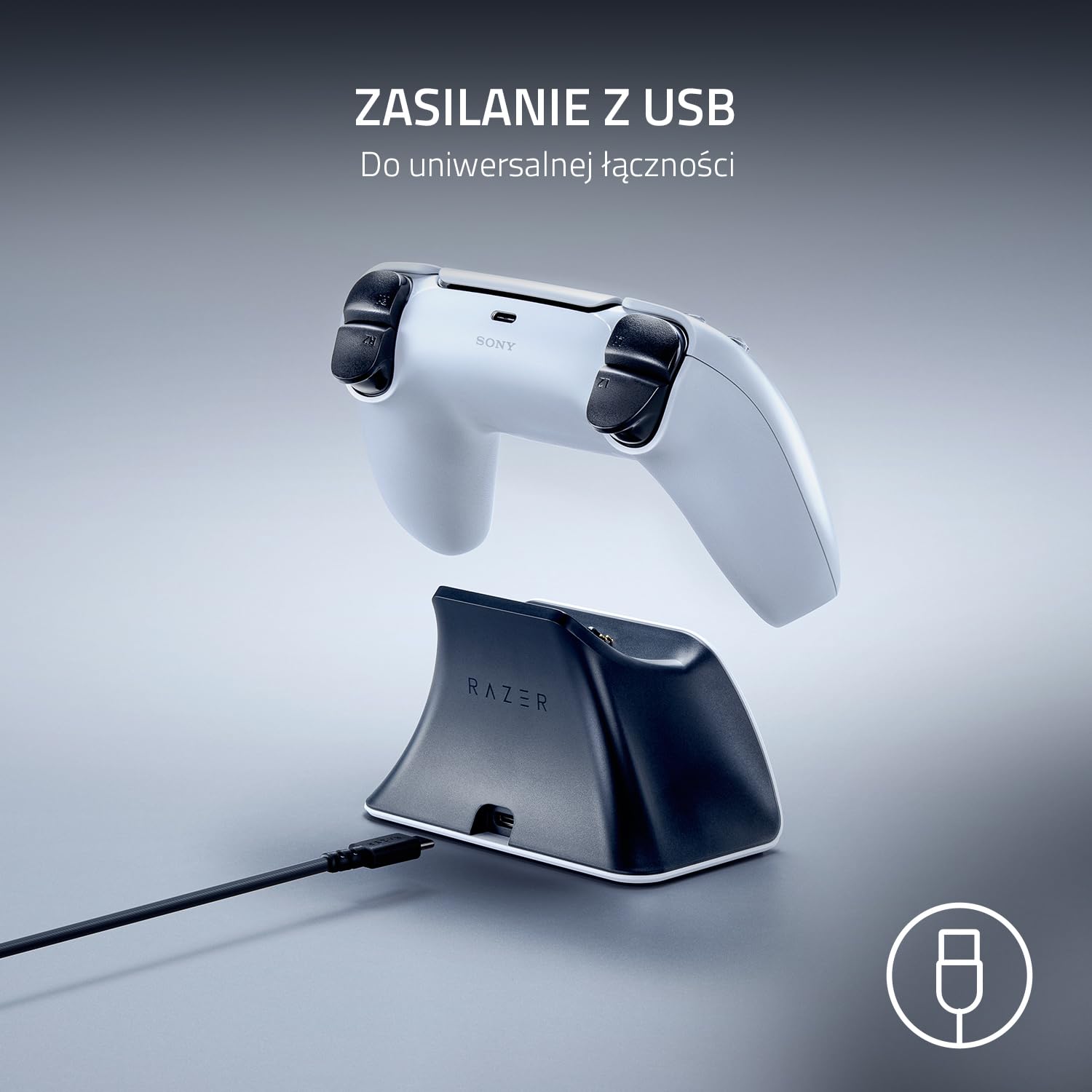 Razer Uniwersalny stojak do szybkiego ładowania - do kontrolera DualSense PlayStation 5 (szybkie ładowanie, zakrzywiona konstrukcja kołyski, zasilany przez USB, nawigacja jedną ręką) Cosmic Red
