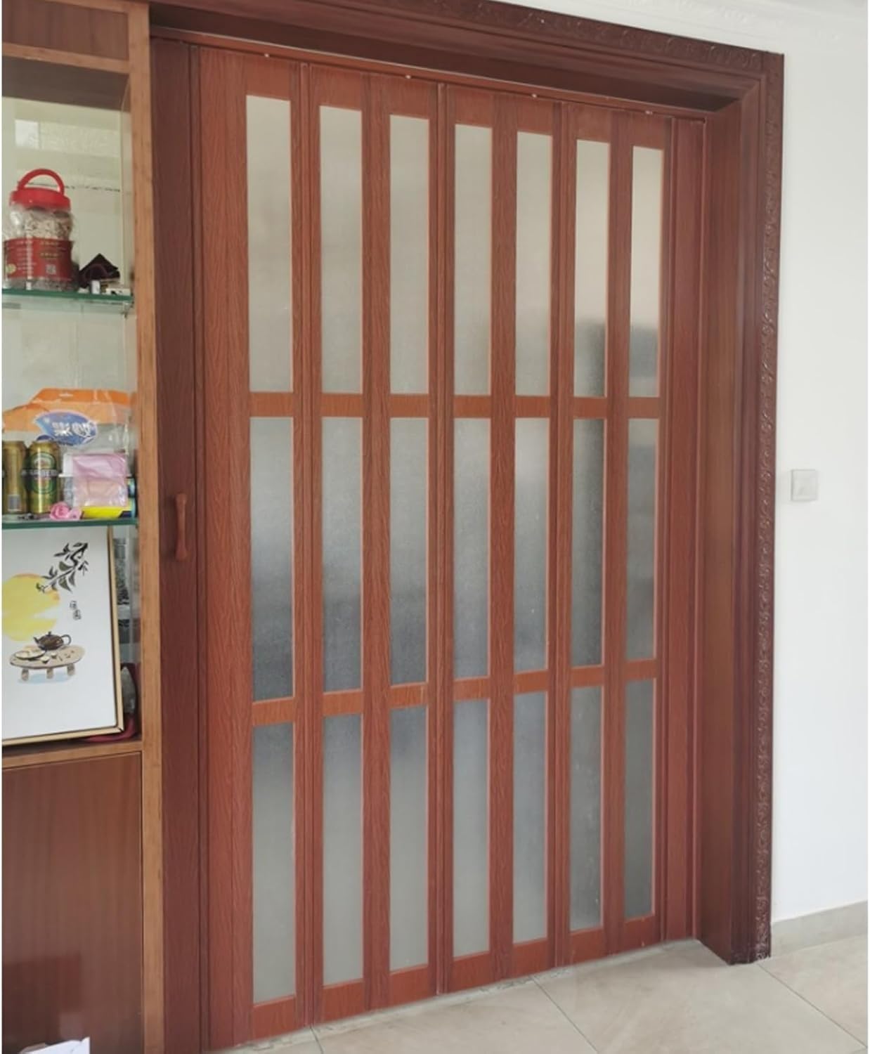 Accordion Sliding Door with Frosted Acrylic Glass, 200cm PVC Folding Door for Small Closets, Room Divider, Space-Saving Interior Door (60x210cm/23.6x82.7in)