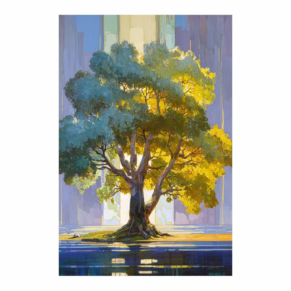 HOQIU Tree Of Life Wall Art Golden Moon Money Tree canvas prints, nature wall art, for Bathroom Home Office Decor(Multicolor)-60x80cm Unframed
