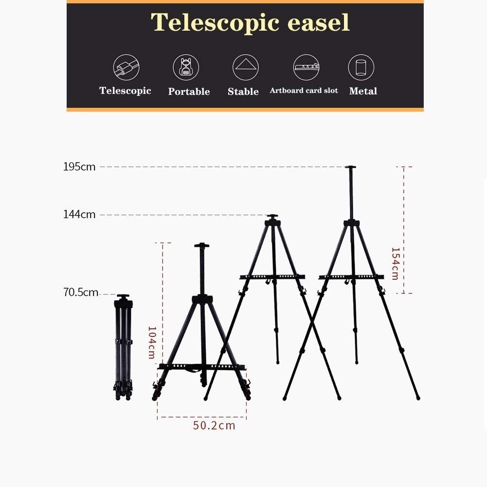 Caballete telescópico plegable para estudio de campo, para pintura, trípode con bolsa de transporte, color negro (caballete + tablero de dibujo 4K)