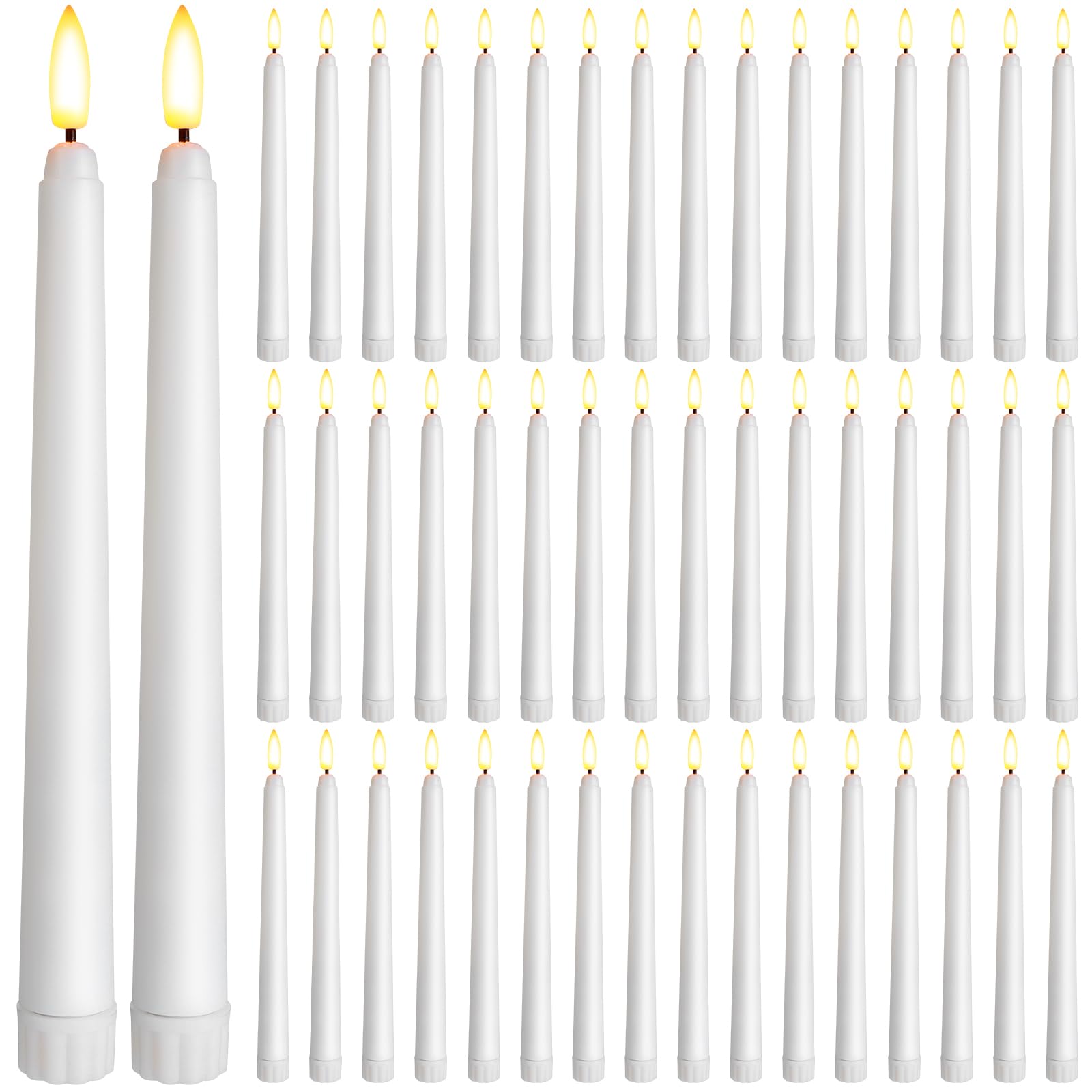 Baquler 50 Pcs 8.5 Inch Flameless Taper Candles Battery Operated Taper Candles Bulk LED Flickering White Candlesticks for Wedding Church Table Centerpiece Halloween Christmas Party Decor — image 1