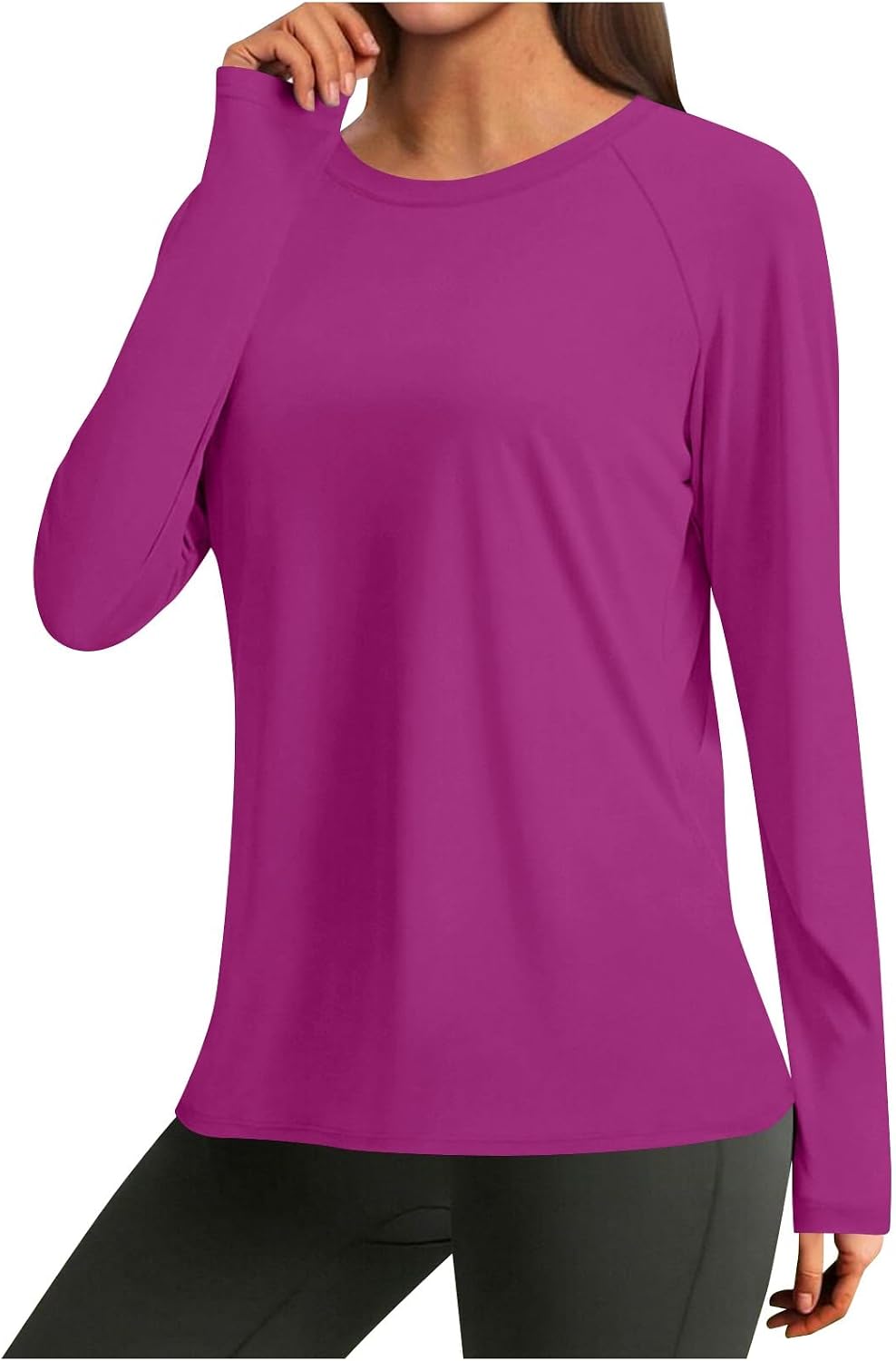 Ladies Athletic Top UPF 50+ Long Sleeve Sun Shirts Soft Running Hiking Tops | Crew Neck Active Top for Women Quick Dry Workout Shirts Comfortable Moisture Wicking Sun Shirts Gym, Yoga, Fitness Wear