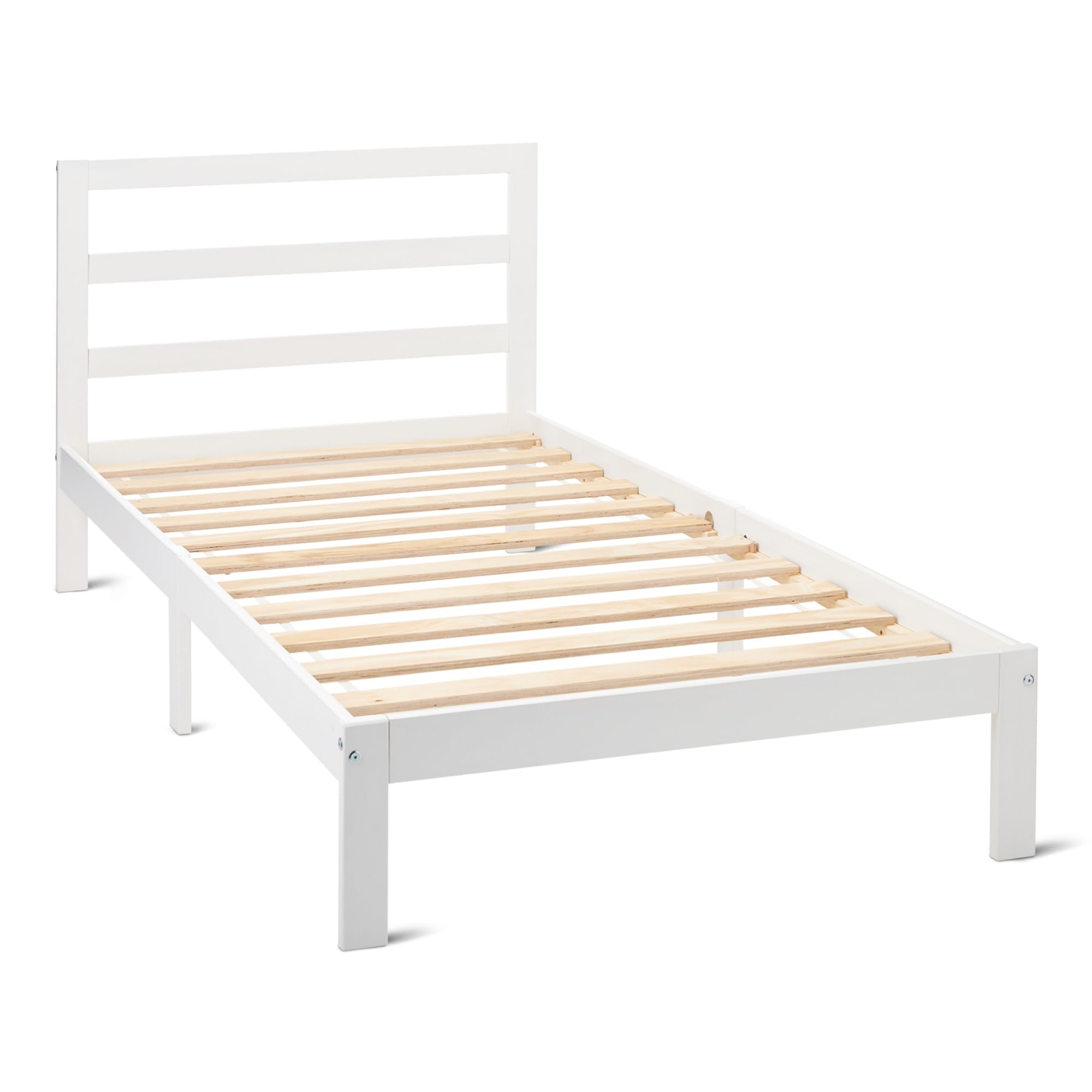 Amazon Basics Einzelbettgestell 90cm x 200cm mit Kopfteil, Bettrahmen mit Lattenrost, Massives Kiefernholz, Weiß
