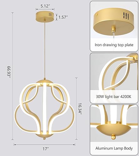 Miniatura 2 de Q&S Moderno candelabro LED, luces colgantes doradas para comedor, vestíbulo, entrada, cocina, sala de estar, 8 luces