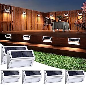 JSOT Solar Fence Lights Outside, Solar Outdoor Lights Waterproof with 9 LED, Solar Deck Lights for Garden Backyard Patio Yard Wall Stair Step Pool Post Lamp Lighting, Cool White Light, 6 Pack