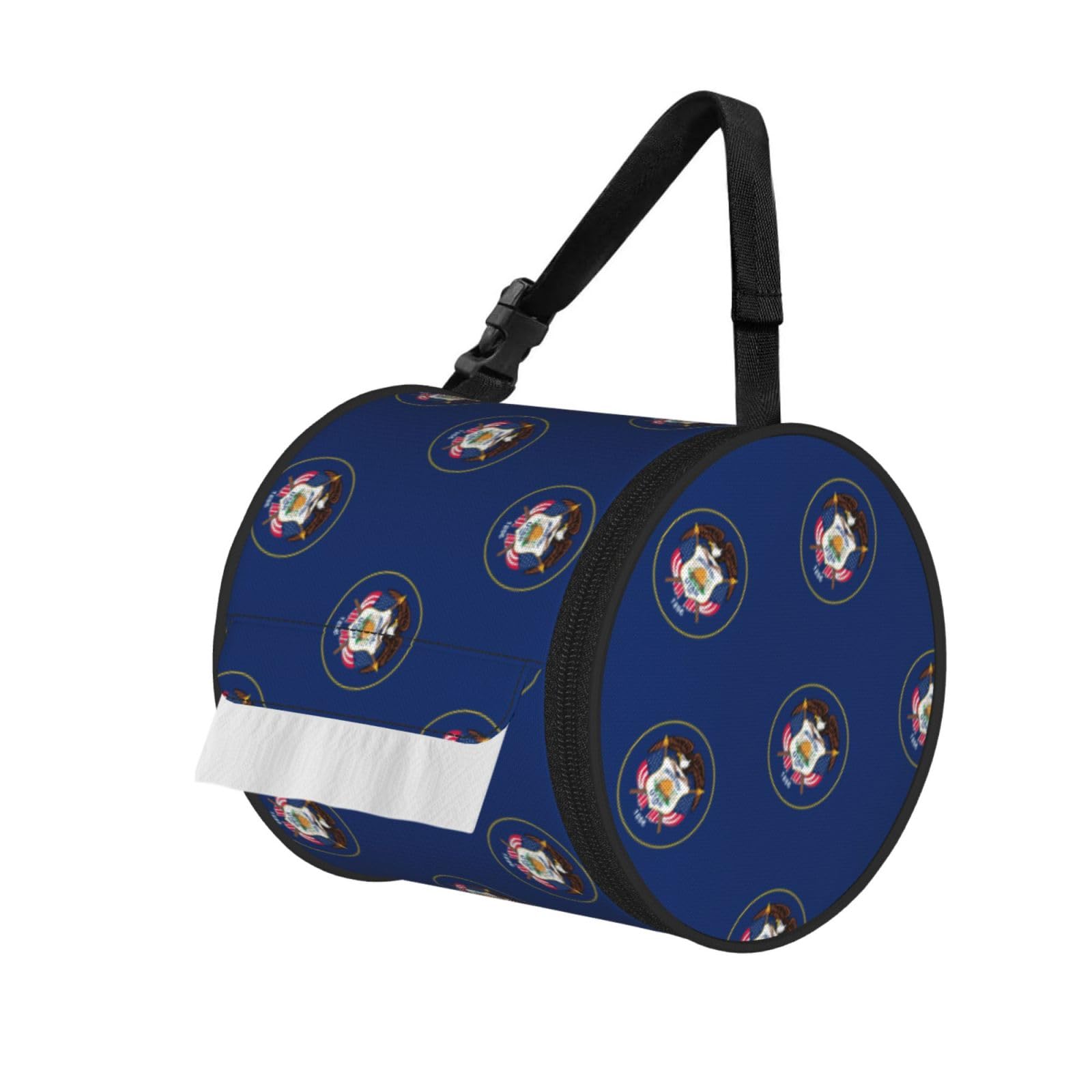 Utah Flag Print Round Tissue Dispenser Bag With Carry Strap, Portable Roll Holder For Car Travel Home