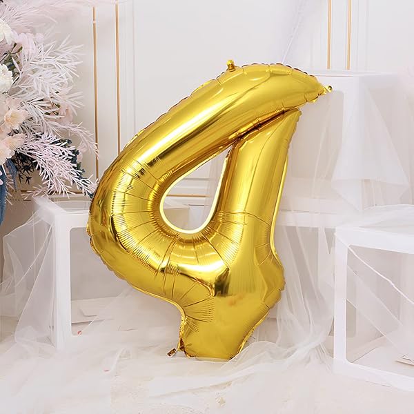 Foil Balloon Number 4 Gold, Large Gold Number 0 1 2 3 4 5 7 8 10-19 20-29 30-39 40 50 60 70 80 90 100 Giant Balloons Decoration for Weddings Parties and Birthdays Parties - 2