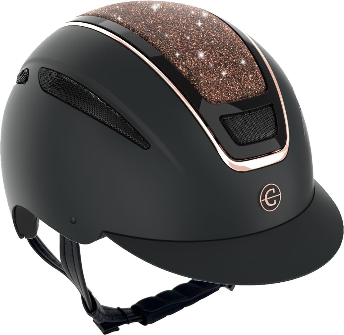 Covalliero Casco de equitación Elite, para mujer, ventilación óptima, correa de piel sintética, forro interior extraíble, carcasa dura ABS, oro rosa, M/56-58 cm