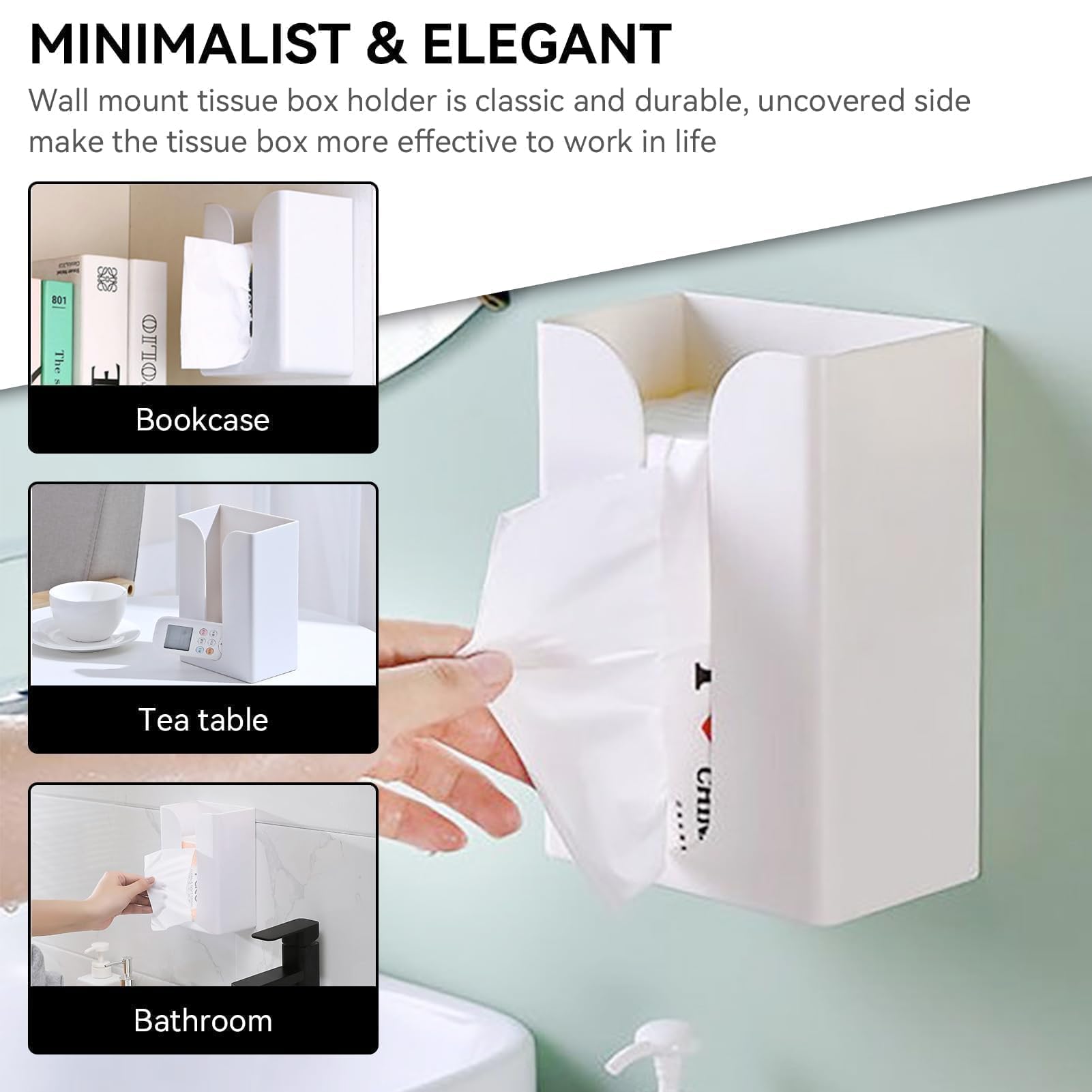Tissue-Box-Abdeckung, selbstklebend, an der Wand montiert, Kosmetiktuch-Box, Serviettenhalter, Spender Papier Servietten Organizer für Tisch, nach Oben oder unten, unbedeckte Seite(Weiß)