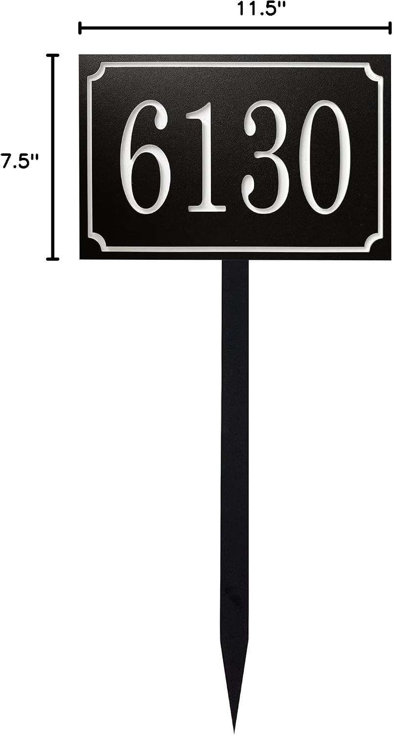Carvature House Number Sign for Yard, Personalized Address Plaque with Stake for Outside Lawn, Home Address Yard Sign with 18” Stake Made of Rustproof All-Weather Polyethylene (Choose from 2 Sizes)