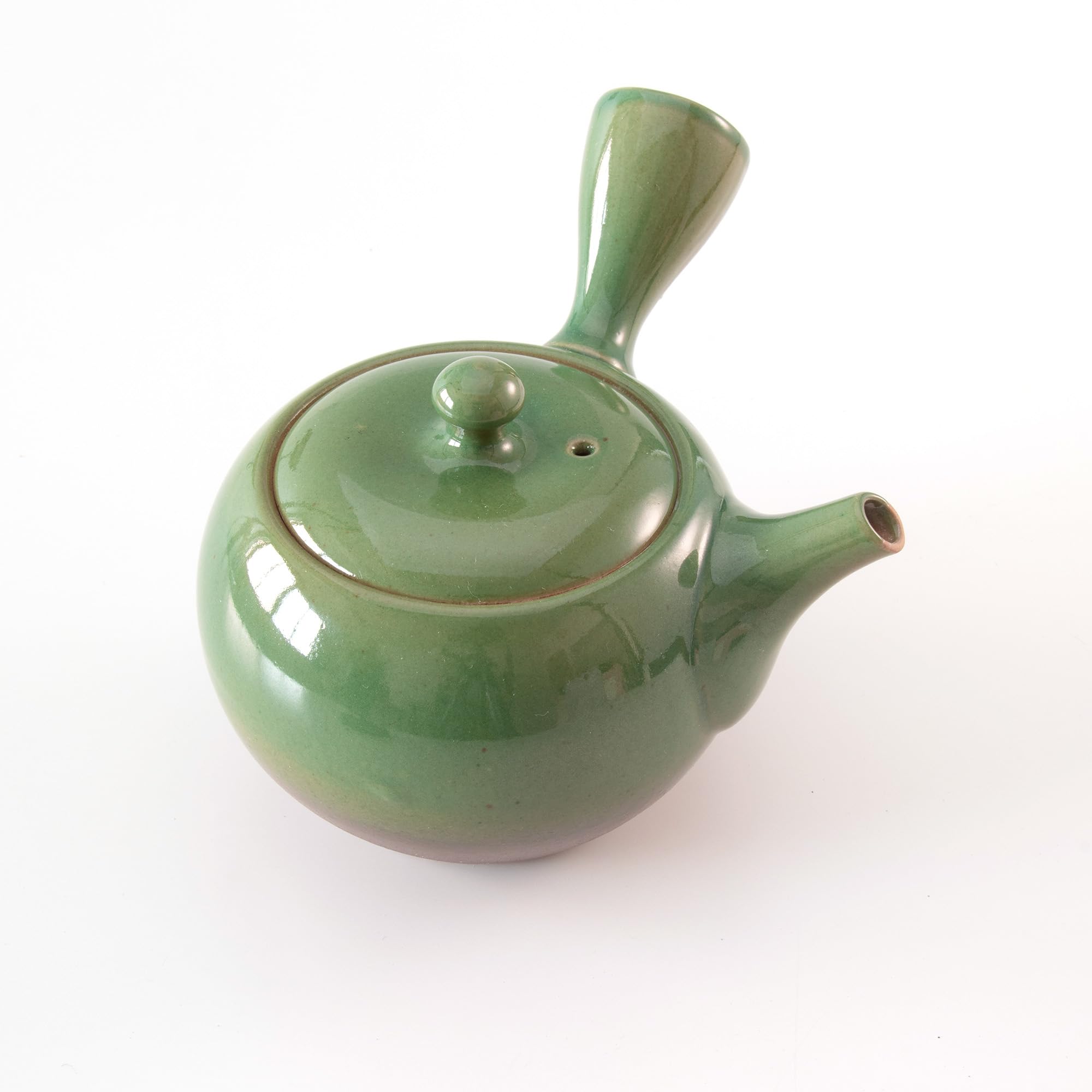 Asayu Japan Tetera Tradicional Kyusu - Midoriyu - Tamaño Mediano 360 ml, Esmaltada en Verde - Hecha en Japón (Tokoname-Yaki) - Ideal para Té Verde y Ceremonias del Té