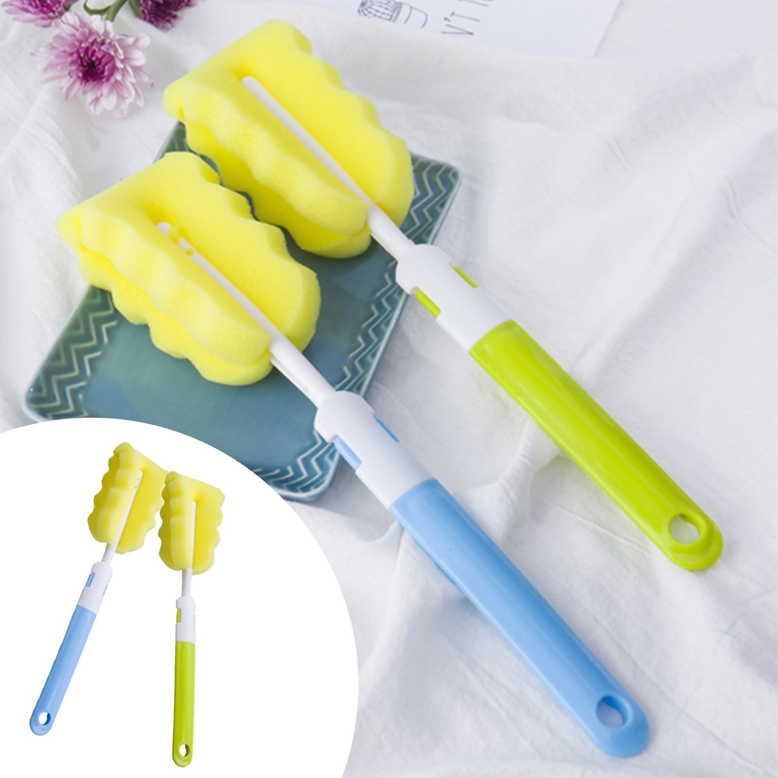 4 Pezzi Spazzola di Bottiglia, Lavabottiglie Pennello, Spazzola per la Pulizia Delle Bottiglie di Spugna, per Tazze e Bollitori (Arancione, Blu, Verde, Rosa)