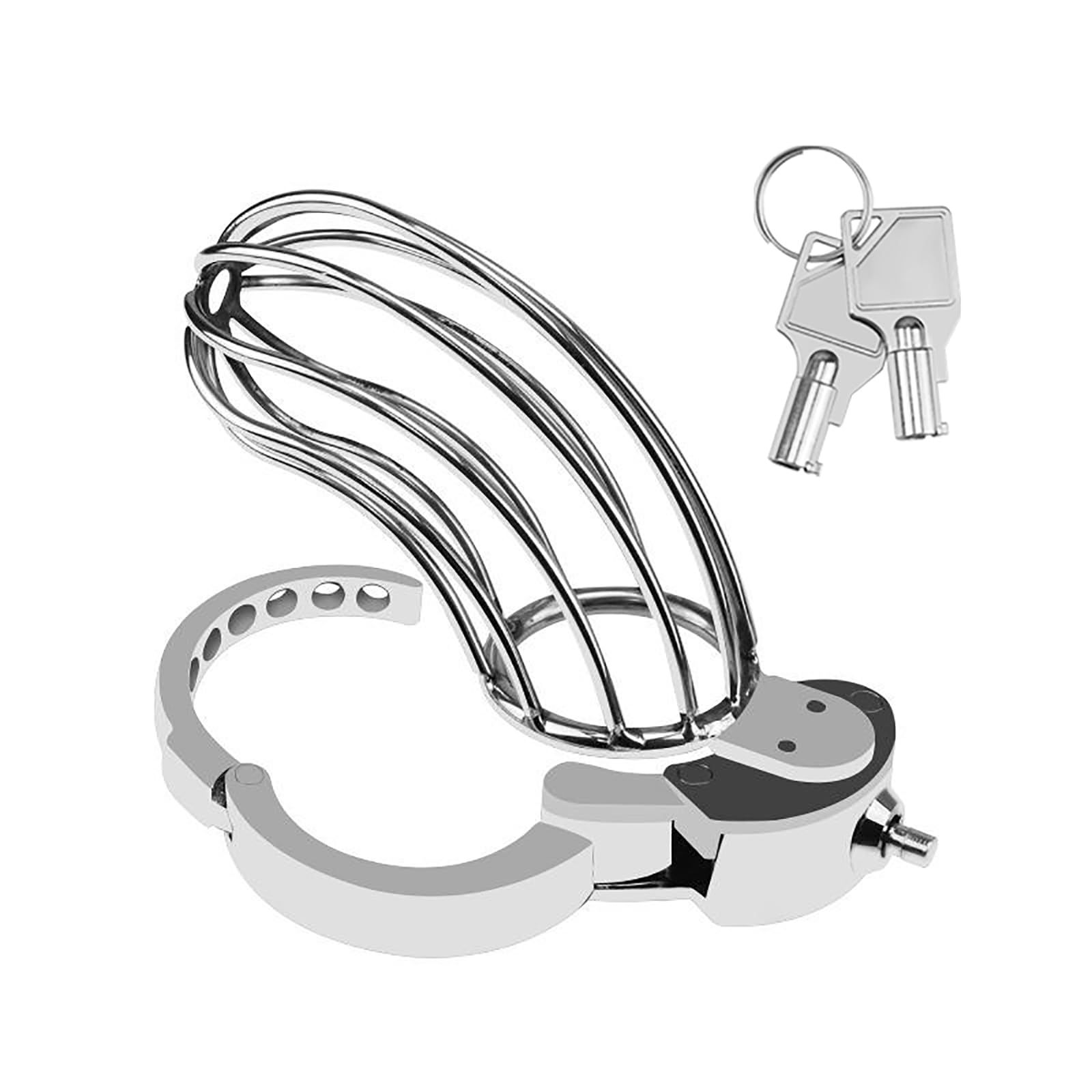 Large Male Chastity Cage Devices with Variable Ring Metal Cock Cage Locked Penis Cage Exercise Sex Toy for Men 2 Keys Included | Silver