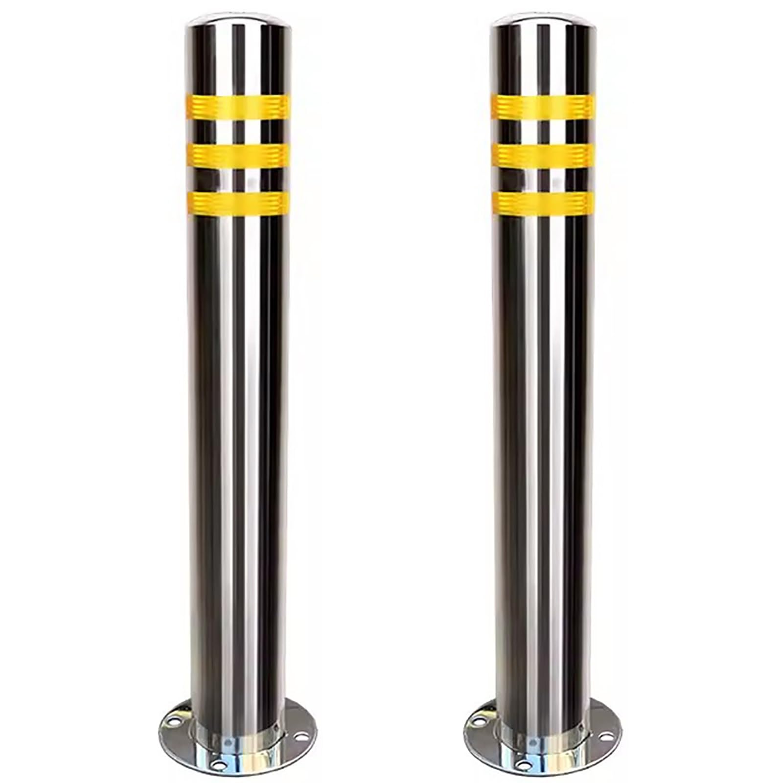 HDYZJQ 24 Inch Stainless Steel Bollard Post with Reflective Strips, Parking Blocker Barriers Safety Bollards for Parking Lots Driveways Garage Pathway, Traffic Delineator Posts(Silver 2pcs)