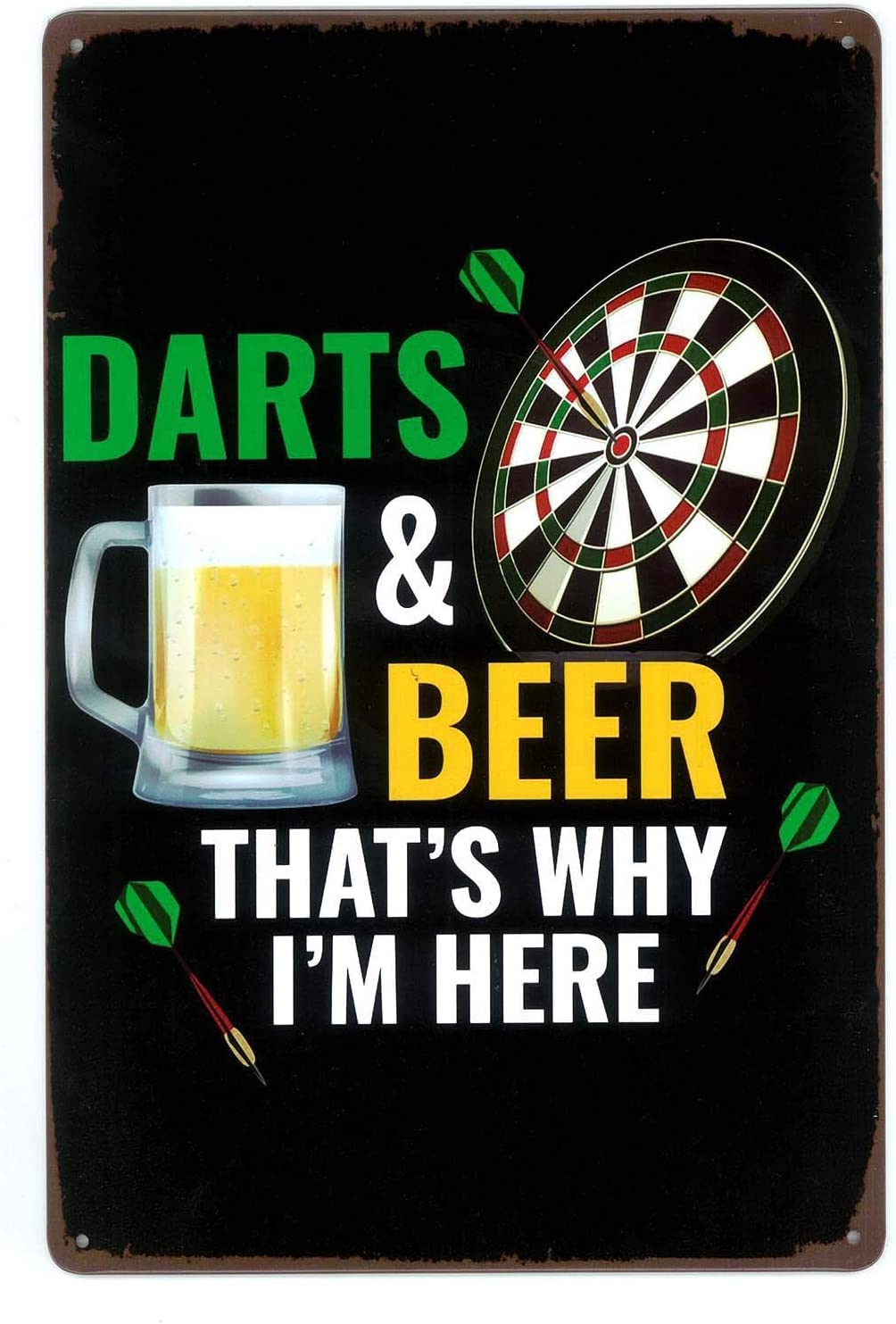 rayprint Vintage Beer Poster Decor Gift Metal Sign Darts Beer That's Why I'm Here Plaque Home Kitchen Office Club Bar Gym Wall Art Tin Signs Decor 12x16 Inch