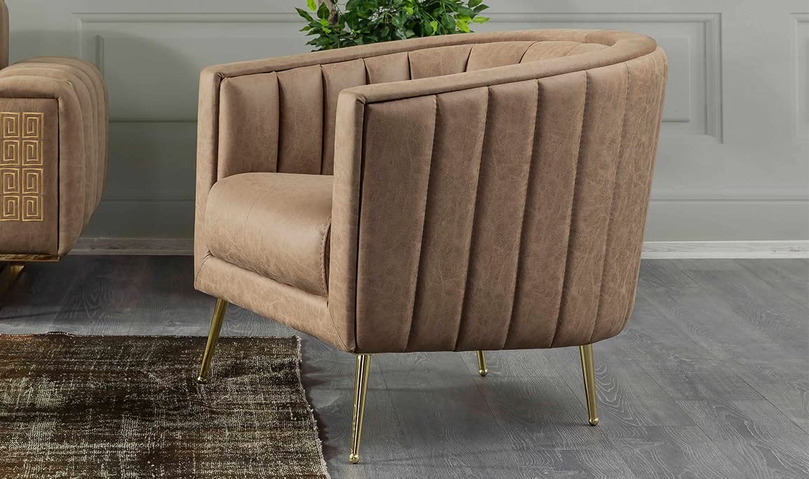 T&T Co. Luxury Imperia Collection Chels Lounge Chair Armchair Royal Stylish Single Seater Sofa Set Accent Chair Premium Fabric Green Living Room Lounge Bedroom (Brown, 1 Chair)