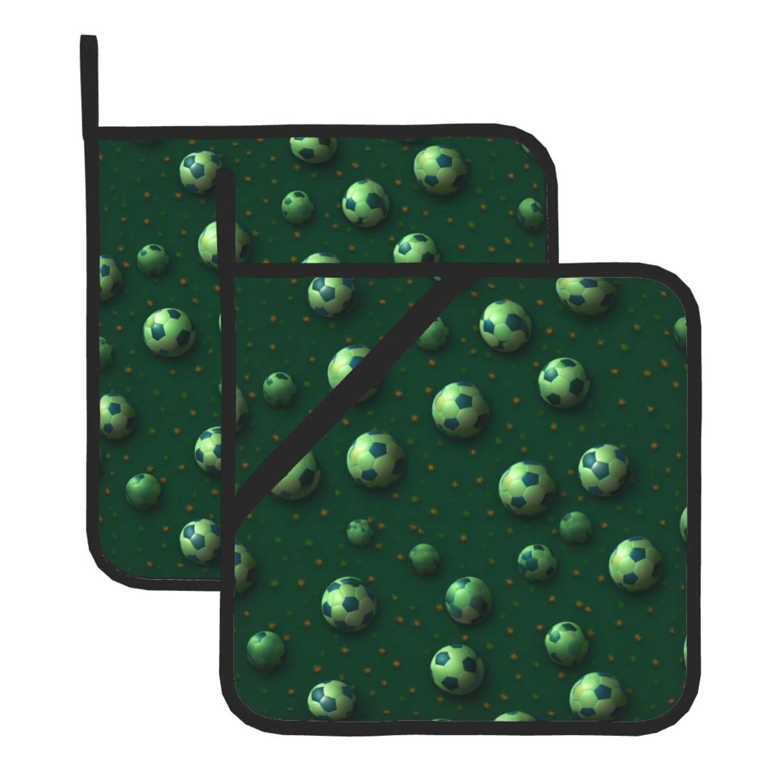 HJFCZH Green Grass Football Field Printed Square Insulated Pot Mat Set (2-Piece) 8x8in Waterproof, Thickened & Easy to Clean with Lanyard Design for Kitchen, Oven & BBQ