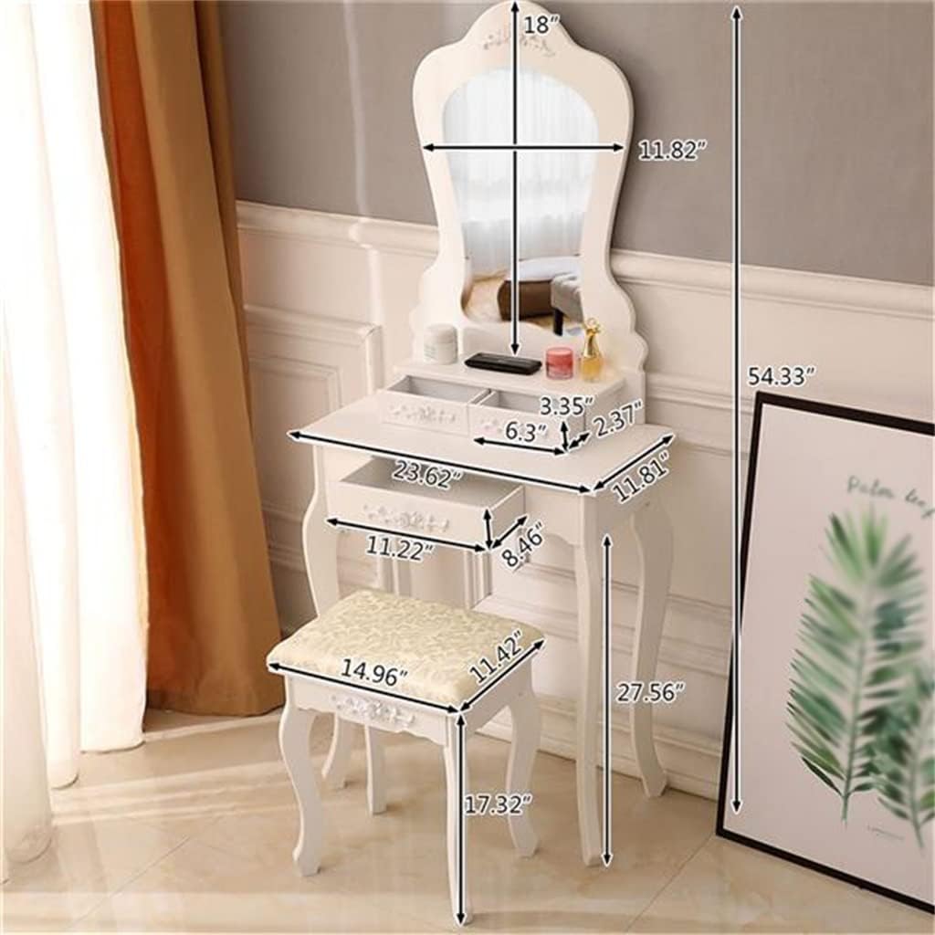 Dresser FCH Irregular Single Mirror 3 Drawer Dresser with Dressing Stool White Dressing Table Furniture