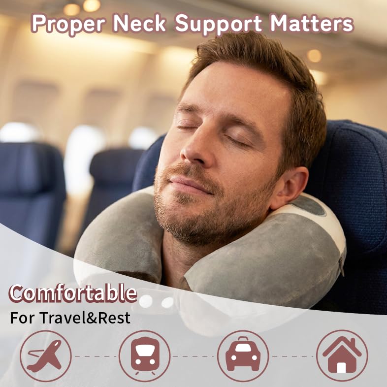 Image of Memory Foam Kids Travel Neck Pillow for Ages 9+, Removable Cover, Sloth