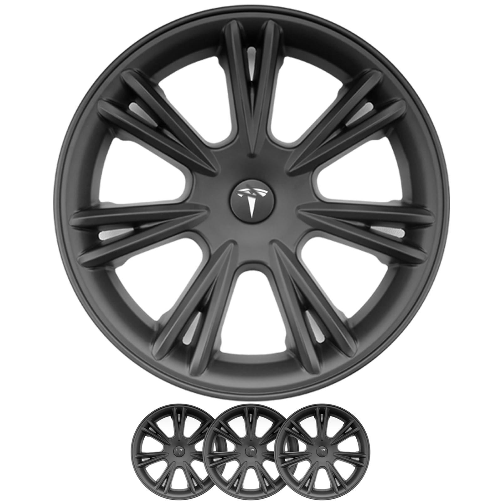 Photo 1 of Tesla Model Y Matte Black ABS Hubcaps 19 Inch Wheel Covers 4 Pcs Rim Protector Gemini Wheel Cover Replacement Compatible with Model Y (Sport Style) Sport Style 19 Inch