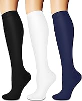 Vista 28 de Calcetines de compresión y circulación para mujer y hombre (3 pares), para enfermería, correr, viajar, calcetines hasta la rodilla