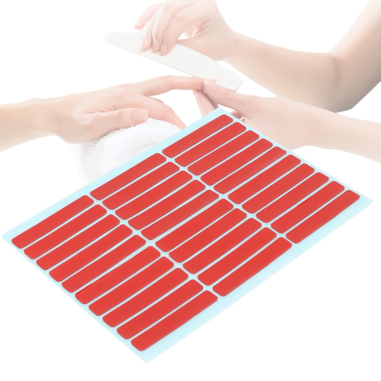 1 Sheet Nail Art Mounting Tape,Nail Tip Display Tape Salon Double Sided Adhesive Tape Accessory for Nail Tip Color Display (30, 30pcs Red REctangle Nail Sticker)-picture-11