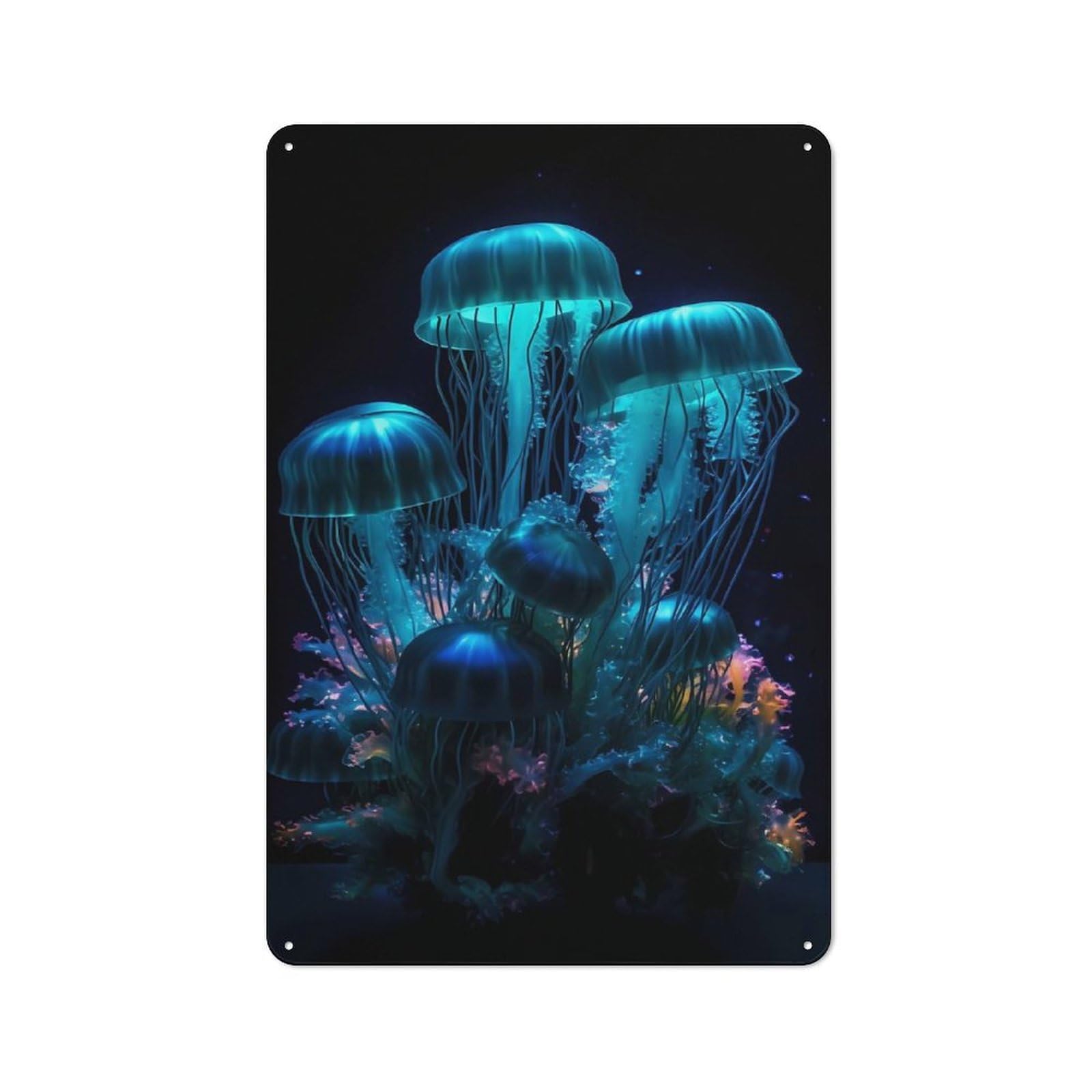 Junmoney Water Jellyfish Neon For Garden Room Or Summerhouse, Rustic Tin Sign 30X20cm, Wall Decor For Garden Rooms And Summerhouses