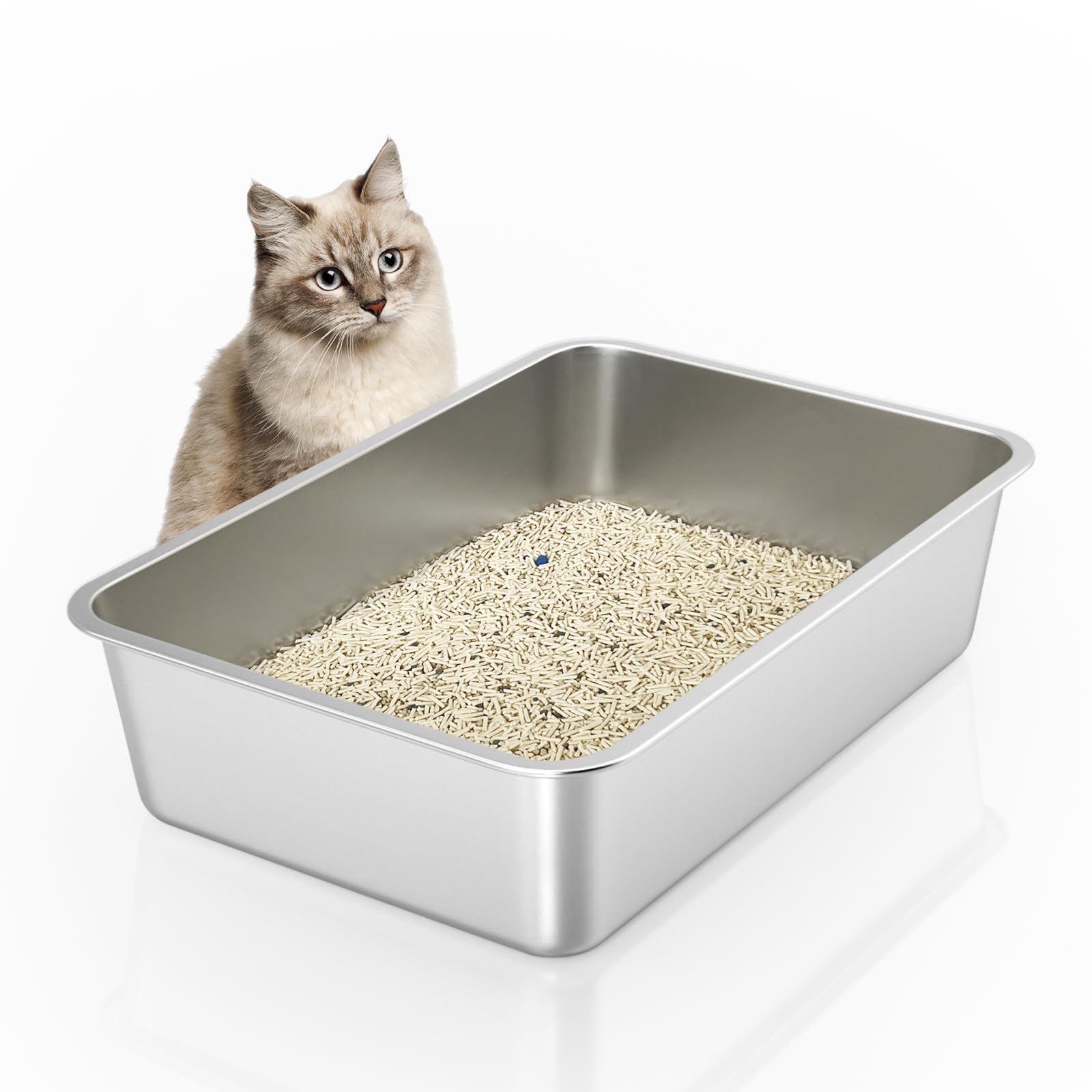 - IKITCHEN Stainless Steel Cat Litter Box, Large Metal Litter Box for Cats, Never Absorbs Odors,Stain Free, Rustproof, Non Stick Smooth Surface 23.5" L x 15.5" W x 6" H