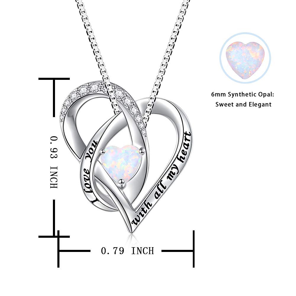 Flyow Ich Liebe Dich Erstellte Opal Halskette 925 Sterling Silber Herz Ketten Schmuck für Damen Frauen Mädchen Weihnachtsgeschenke