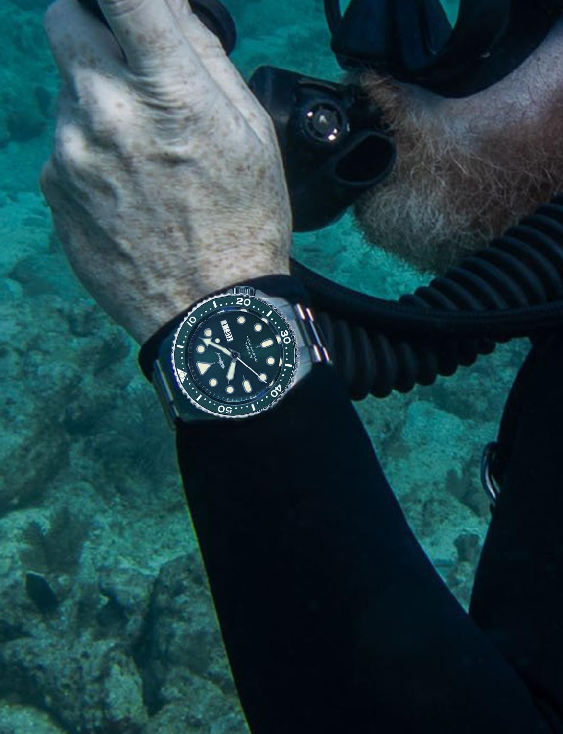 TACTICAL FROG Heimdallr SKX007 Montre pour homme, mouvement NH36A saphir cristal 200 m Montres automatiques C3 lumineuses, cadran de 42 mm