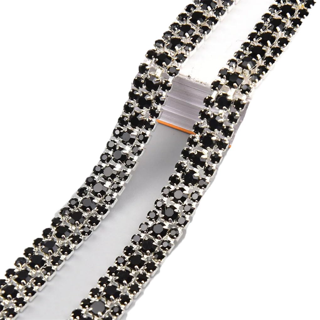 Garniture en cristal colorée de prestige | Griffe de chaîne de strass Silver Black