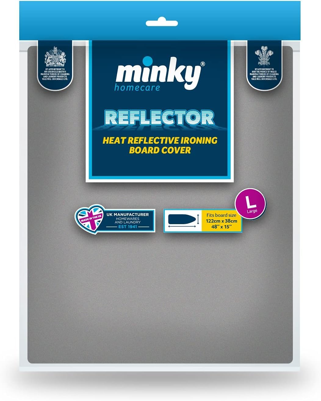Minky Reflector Ironing Board Cover (122cm x 38cm) Grey