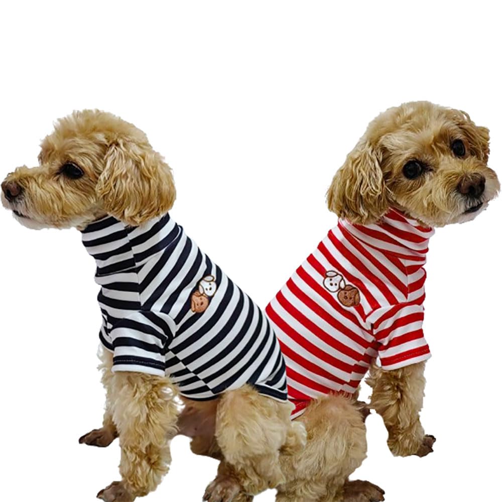 Cute Doggie Embroidery Dog Coat Turtleneck Stretchy Sweater,Pack of 2 Red+Black Stretchy Dog Sweater Large Size
