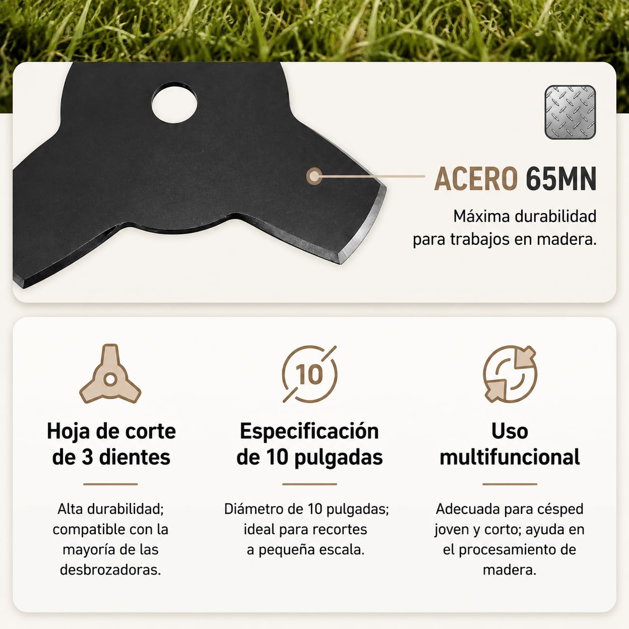 4 piezas 3T cuchilla recortadora, herramienta de corte de cepillo de jardín, para cortacésped, accesorios de corte de césped de 10 pulgadas