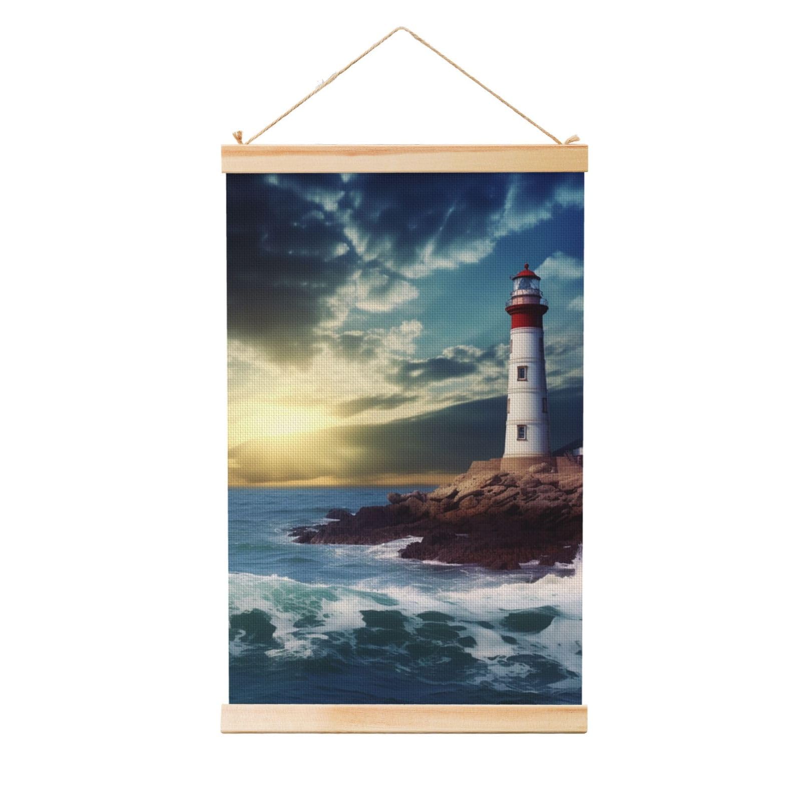 Lighthouse Seaside Posters Wooden Shaft Hanging Poster Canvas Prints Scroll Wall Art Painting Vintage Wall Banner Modern Artwork Decor for Home Decor Ready to Hang 20"x30"