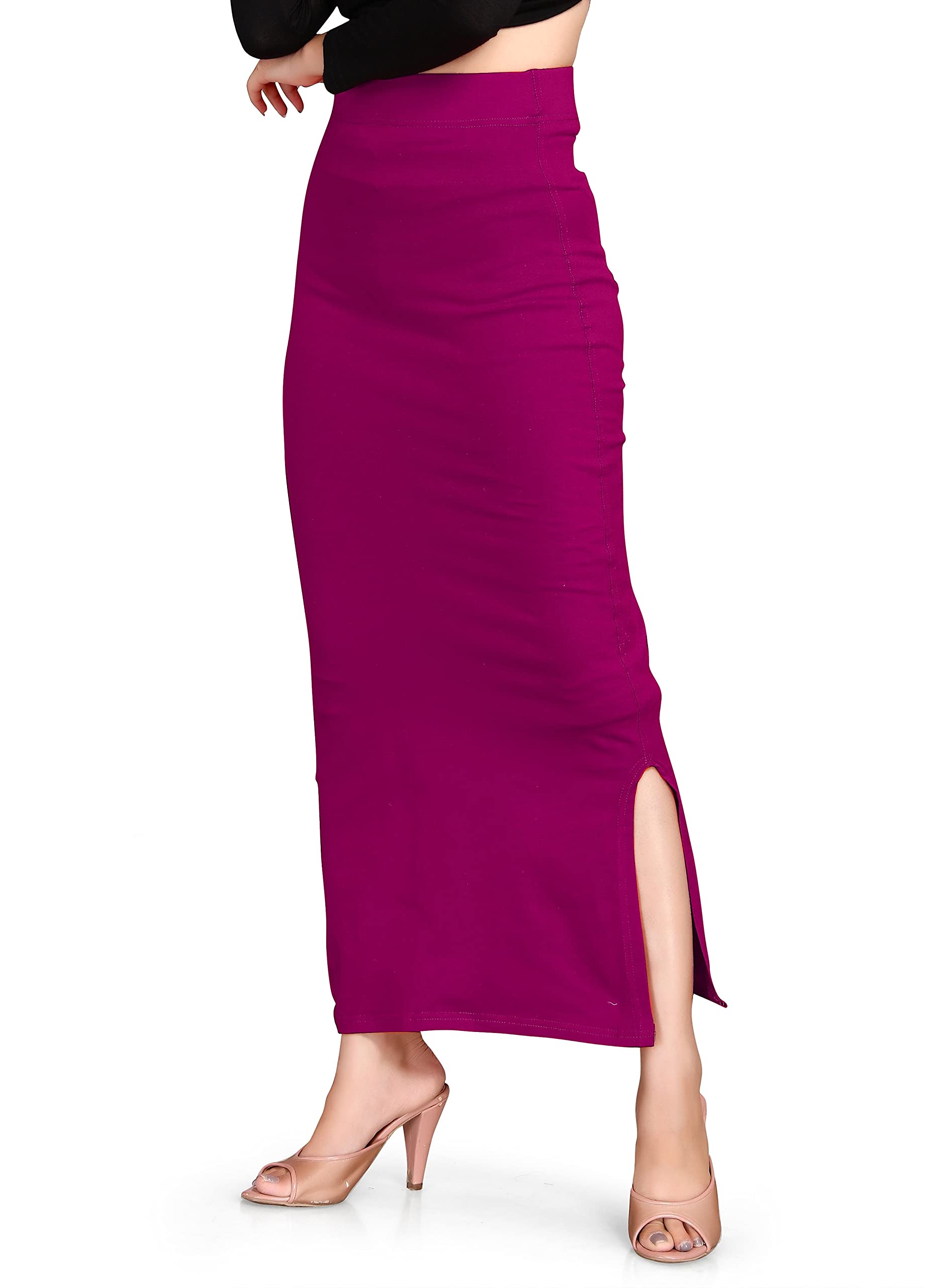 SCUBE DESIGNS Cotton Blended Lycra Soft Comfy Slim Saree Silhouette Saree Shapewear Bottom Side Slits Petticoat,Skirts for Women & Girl,Shape Wear Dress for Saree