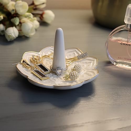 Miniatura 4 de Soporte de joyería de mandala blanco de cerámica, soporte decorativo para anillos, bandeja de baratija, compromiso, boda, cumpleaños, regalos