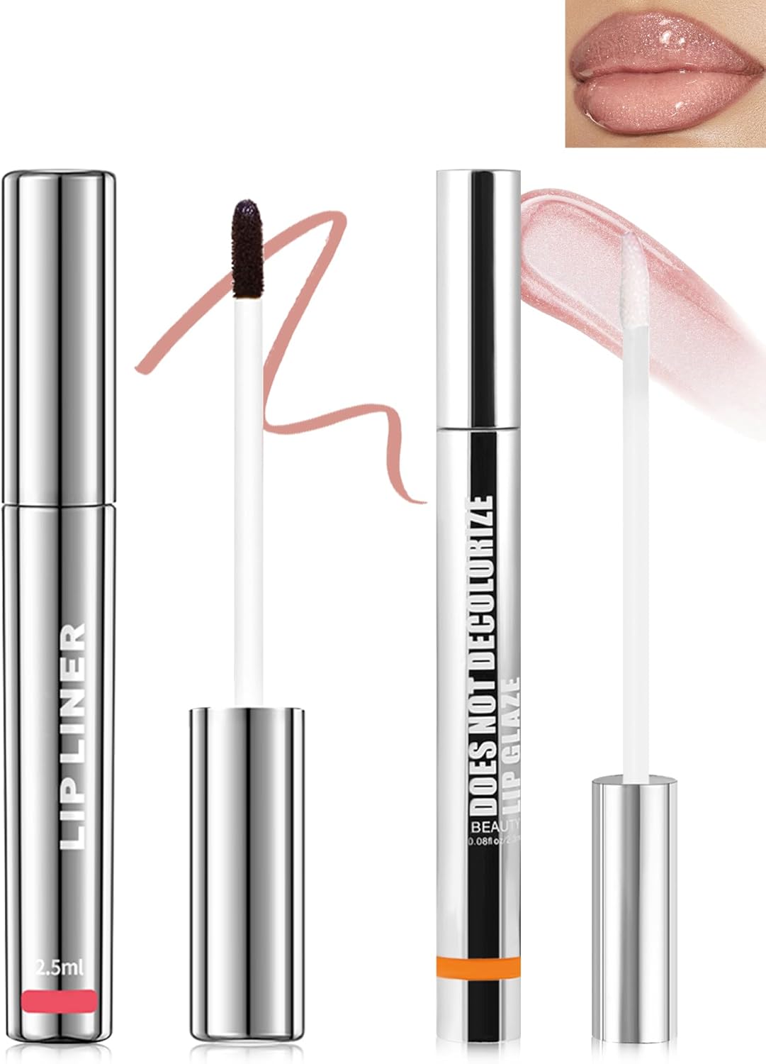 Rose Peel Off Lipliner & Transparante Glitter Lip Glow Oil Set, Tattoo Lip Tint Stain Lang Houdbaar Waterdicht, Hydraterende Lip Plumper Gloss, Vochtinbrengende Lipstick Lipolie Make-up – Set 01