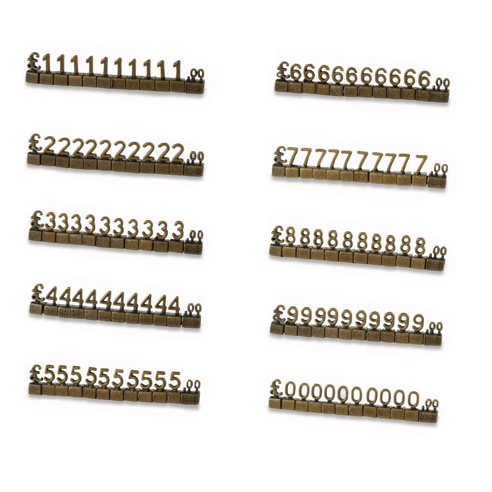 Set di 10 cubi per esposizione prezzi, mini cartellini dei prezzi in metallo 3D, regolabili, rimovibili, kit per la visualizzazione dei prezzi (bronzo/GBP)