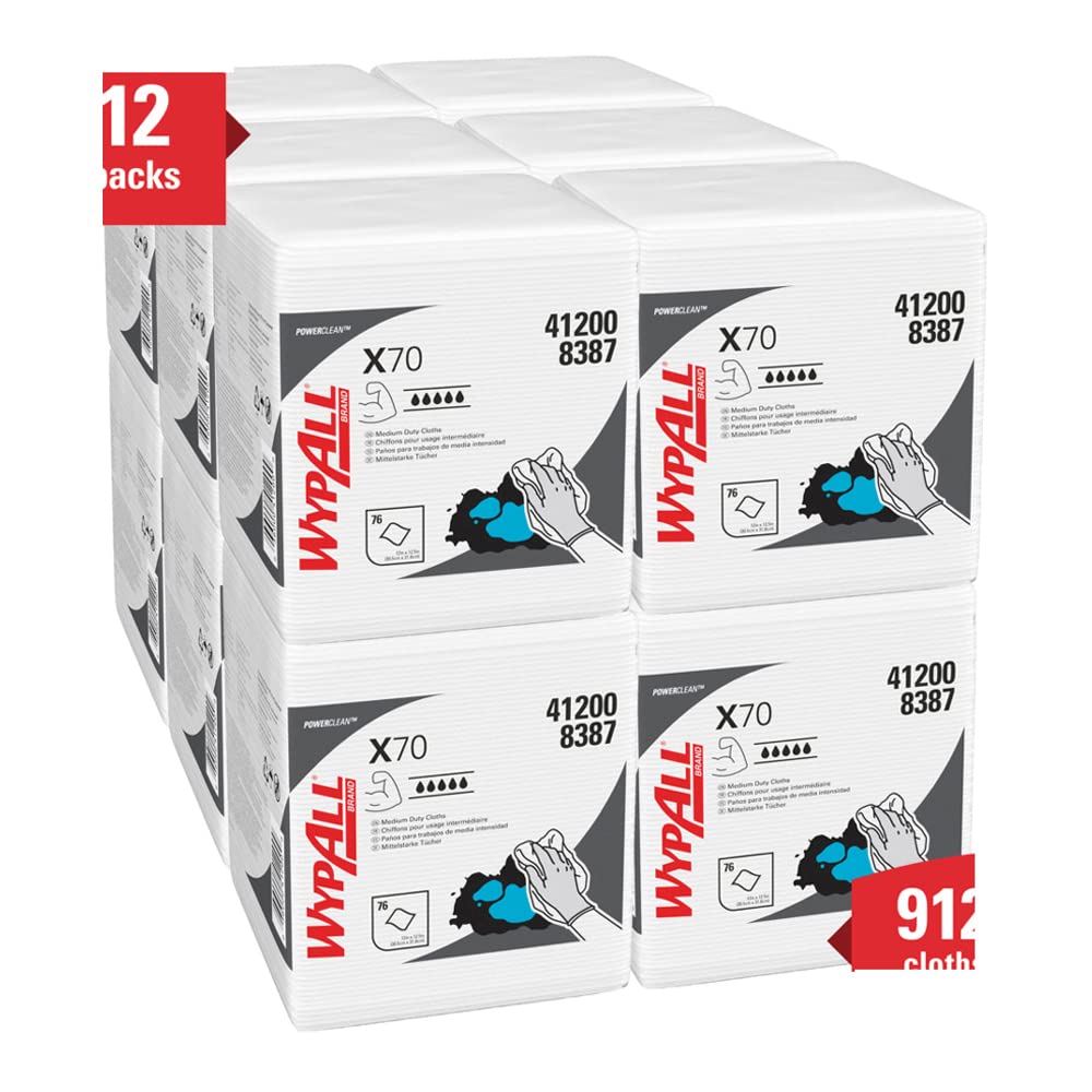 Kimberly Clark Safety 41200 White WYPALL X70 Wipers, Quarterfold, 12.5