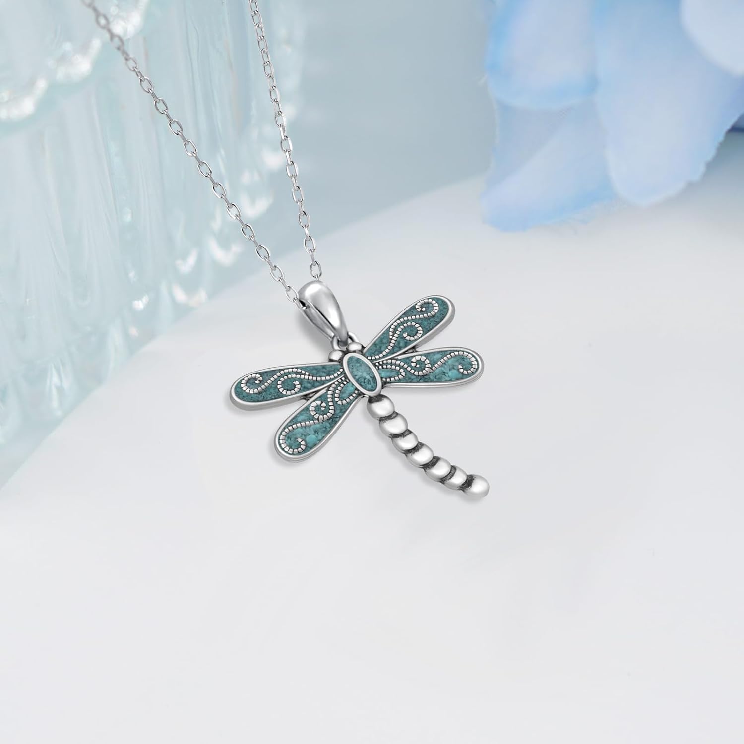 Turquoise Dragonfly Necklace 925 Sterling Silver Dragonfly Pendant Necklace Turquoise Dragonfly Jewelry Gifts for Women - Image 3