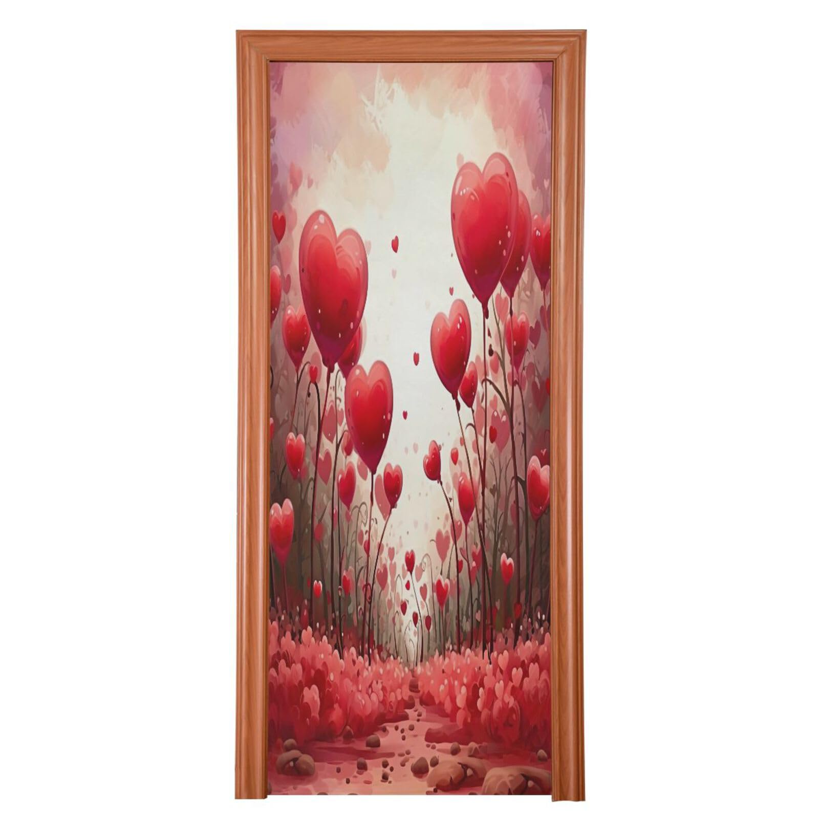 FLildon Red Hearts Door Cover Decoration, Party Accessory Porch Decor for Festive Ornament Room Door Covers 36 x 98 Inch