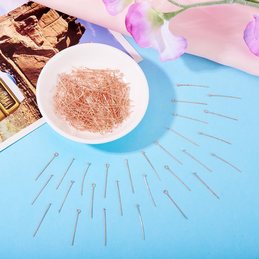 Pandahall 300pcs 30mm/24Gauge Brass Ball End Headpins Open Eye Pins Flat Head Pins Rose Gold for DIY Earring Pendant Jewelry Making Wrapping Looping Beading Findings Supplies