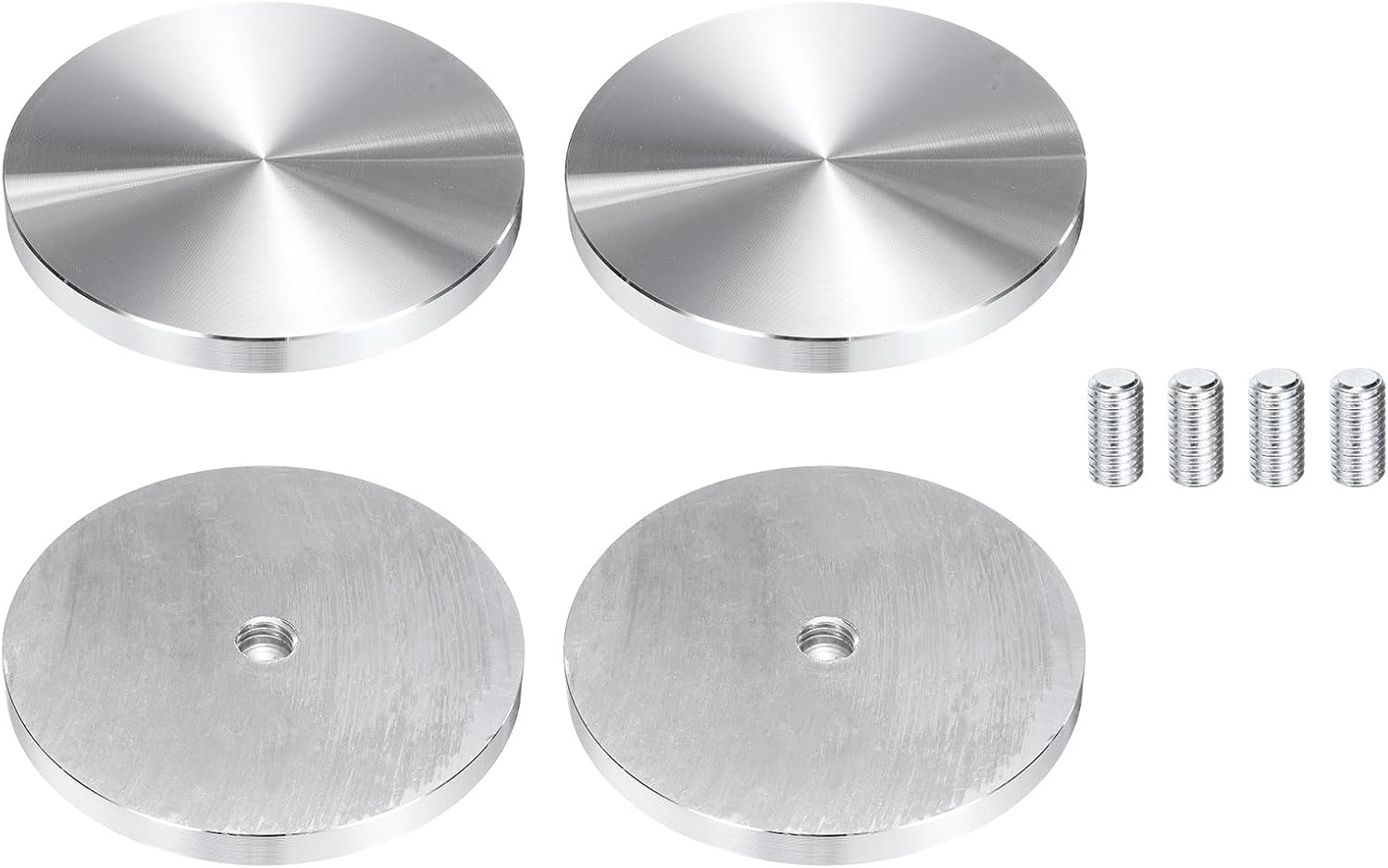 uxcell 4Pcs Round Shape Aluminum Disc, M10 Thread 80mm Diameter Aluminum Circle Disc Glass Top Adapter for Glass Table Furniture Coffee Tables, Silver